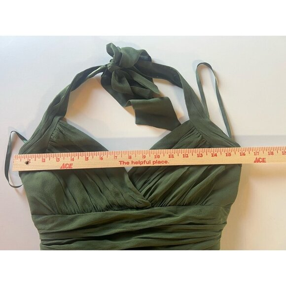 Vintage Y2K BCBGMaxAzria army green halter silk empire waist dress boho 10 beads - Picture 7 of 10